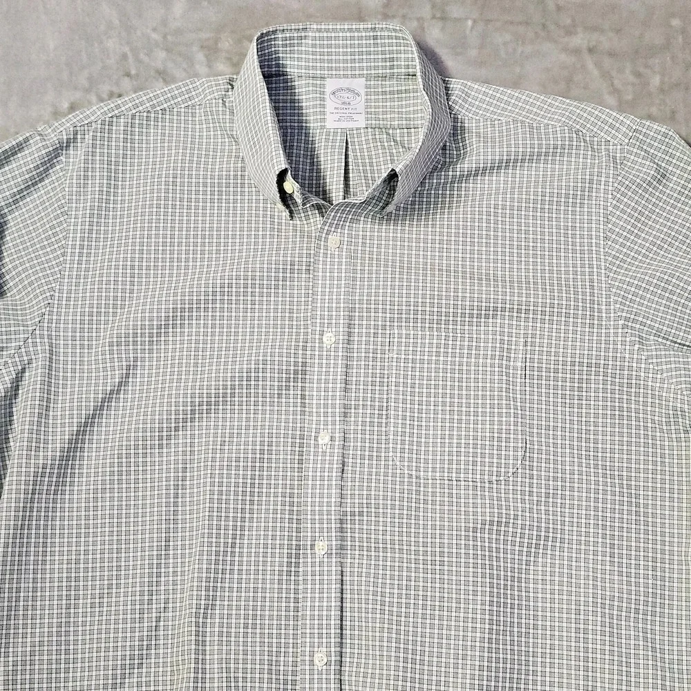 Brooks Brothers Regent Fit Cotton Polo Shirt Dress‎ Mens 17.5-36/7 Green Plaid